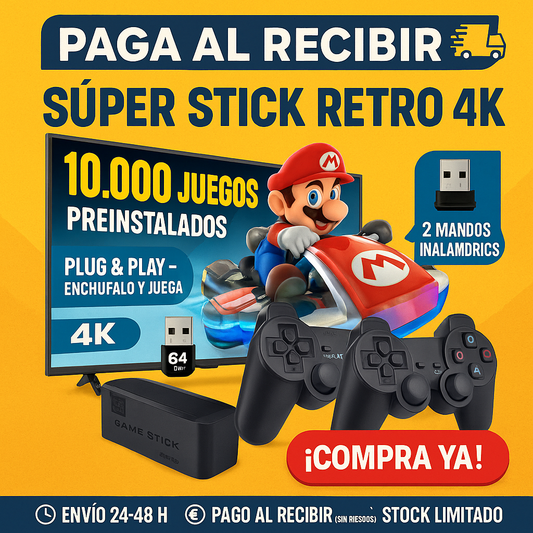 LIQUIDACIÓN POR CIERRE — STOCK FINAL HOY • Súper Stick Retro 4K (10.000 Juegos, 2 Mandos) • 59,99 € • Envío 24/48 h • ¡Paga al Recibir!